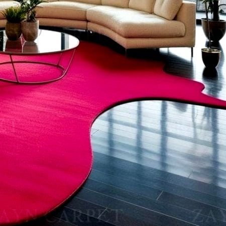 Handcrafted Pink Freeform Modern Living Room Rug
